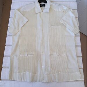Alonzo Men’s Guayaberas Shirt‎ Pleated Front Full Button Short Sleeve Size 44-XL
